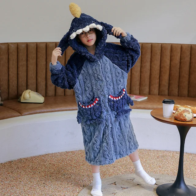 Pyjama Flanelle Peignoir Enfant En Polaire à Capuche Taille L (9