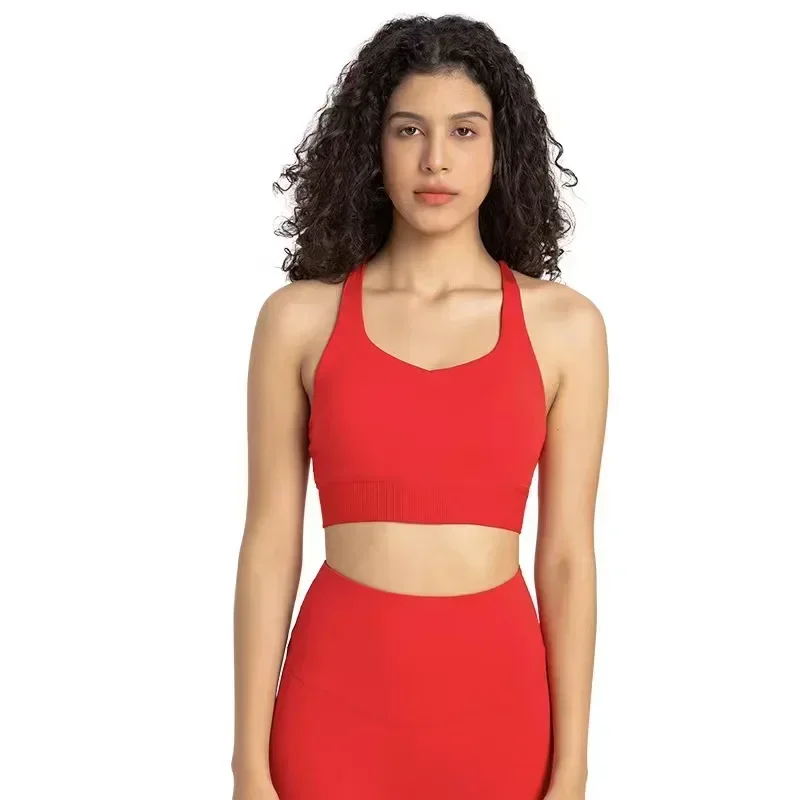 Lemon Ultra Soft Nylon Strappy Sports Bras Women Criss Cross Back Padded Workout Yoga Bra Gym High Stretch Support Crop Tops