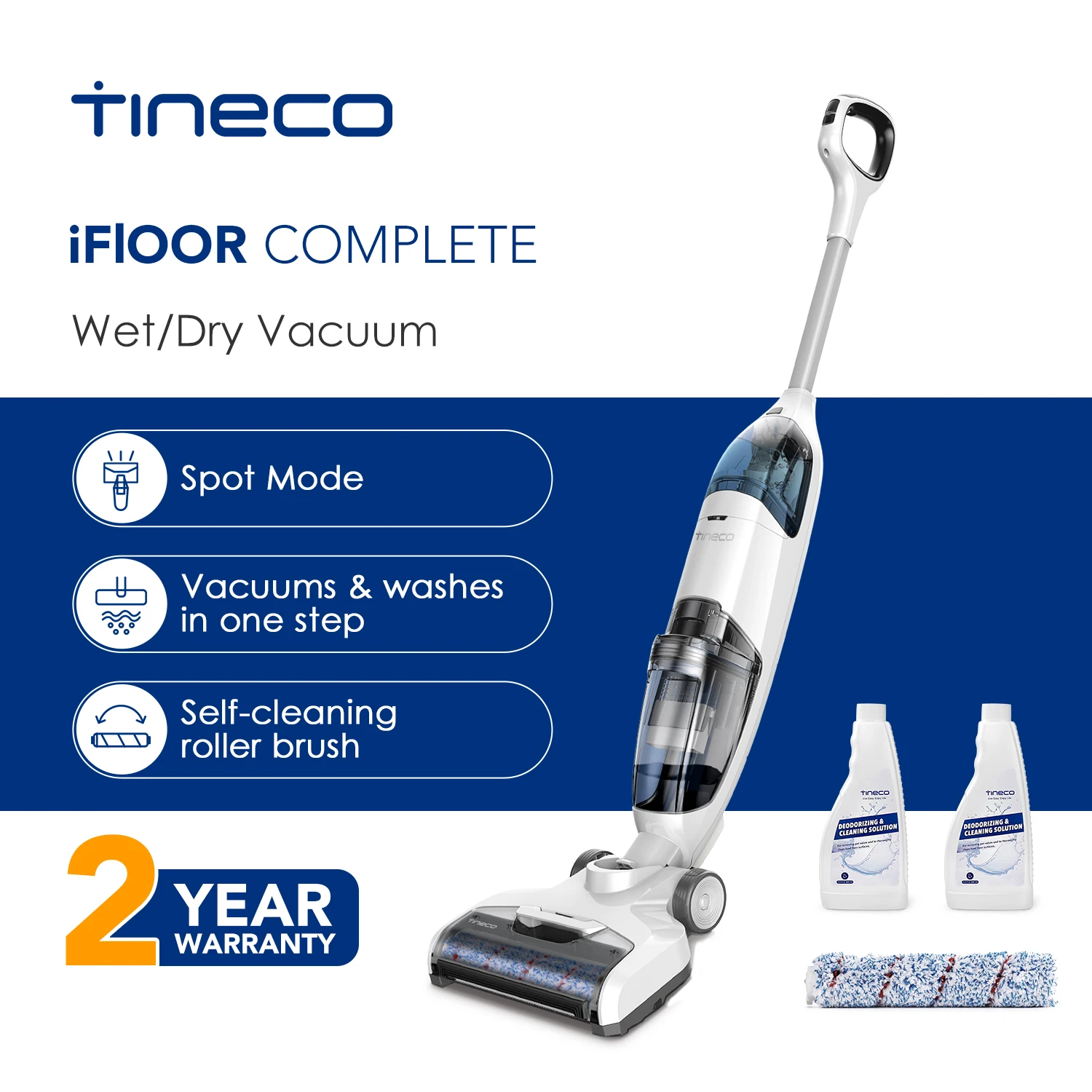 Tineco iFloor Complete Cordless Wireless Wet Dry Vacuum Cleaner Multi-Surface Smart Handheld Floor Washer