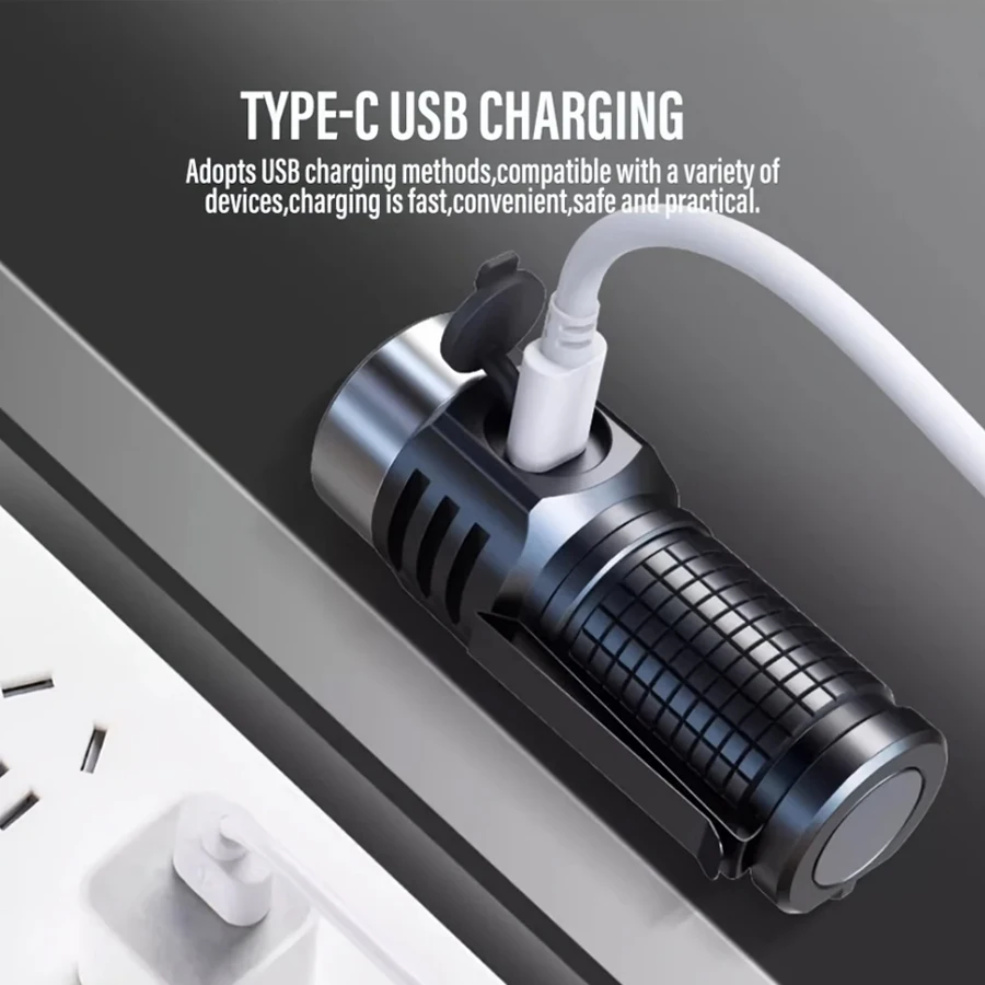 강력한 미니 EDC LED 손전등, USB-C 충전식 키체인 작업등, 강력한 자석 방수 토치, 야외 캠핑 랜턴