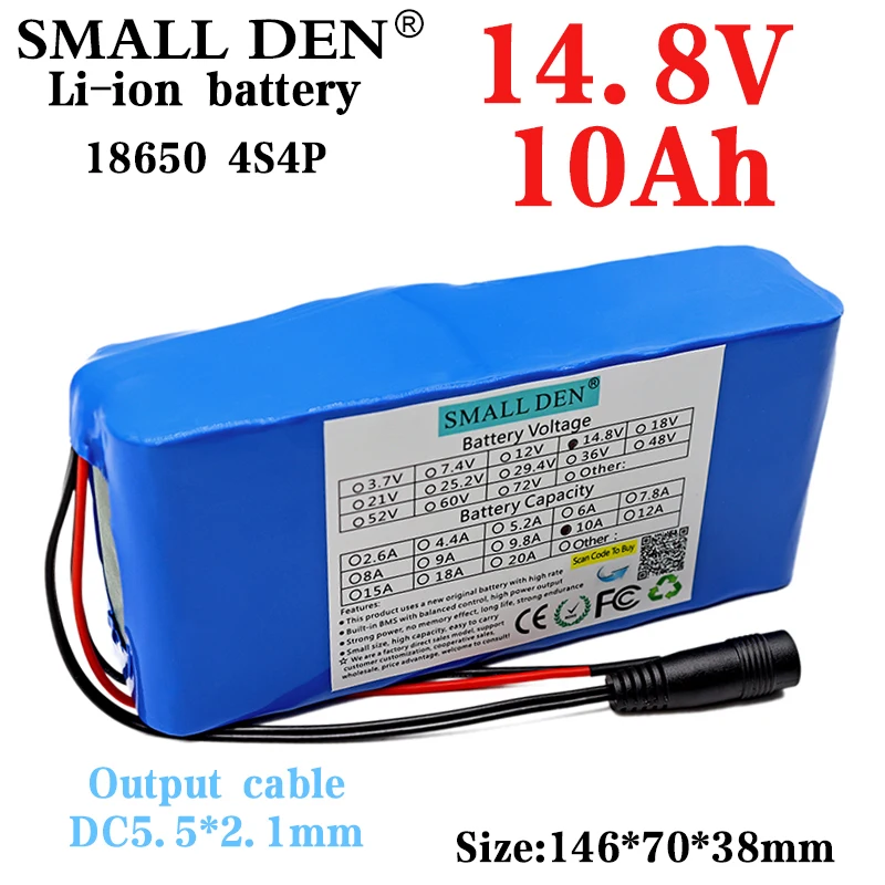 

14.8V 10Ah 18650 4S4P Li-ion Rechargeable Battery Pack 14.8V Portable Backup Power Battery Electric Toy Battery Built-in BMS