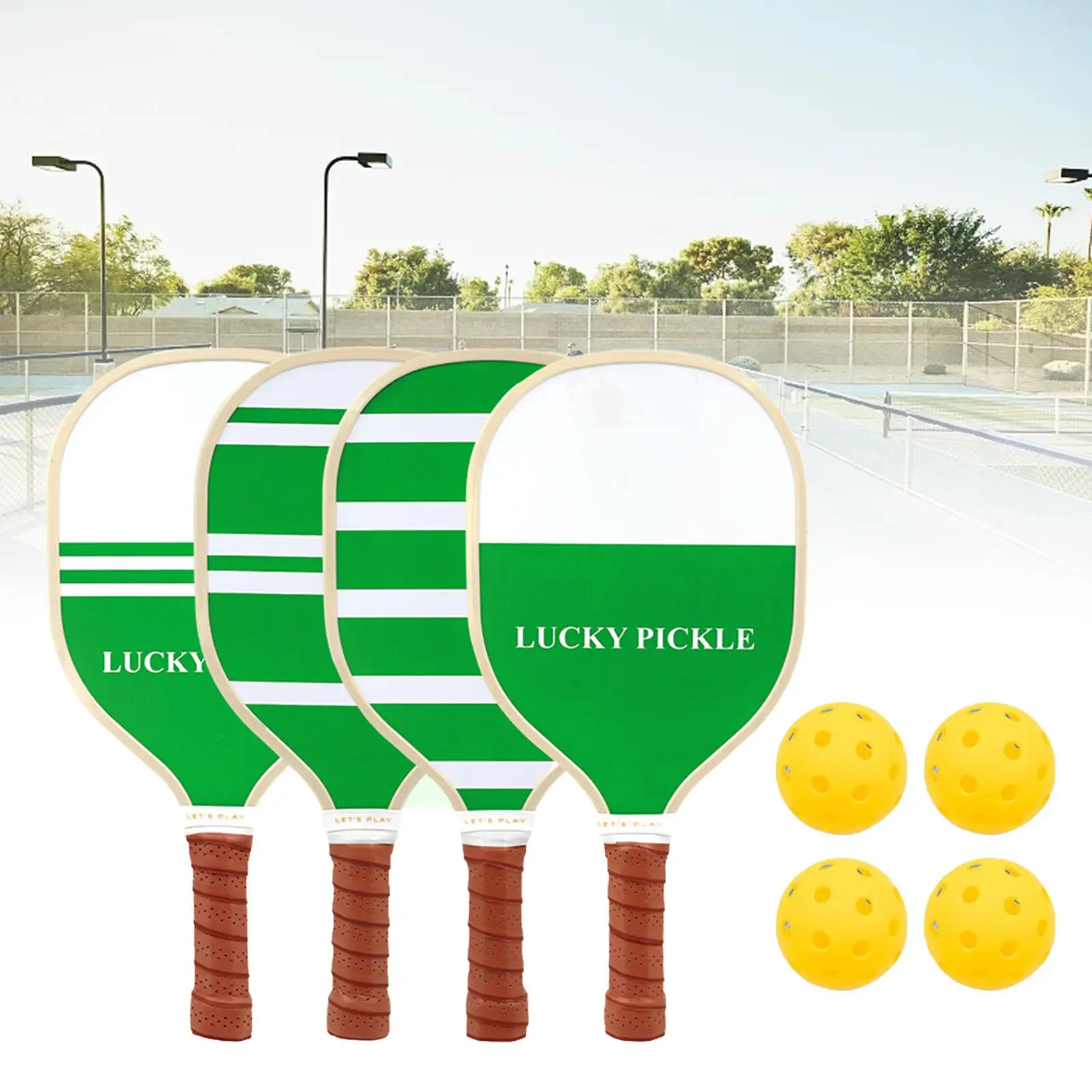 4x Wooden Pickleball Paddles,Pickleball Rackets and Ball Gift Ergonomic Grip with Carrying Bag for Adults Kids Indoor Outdoor