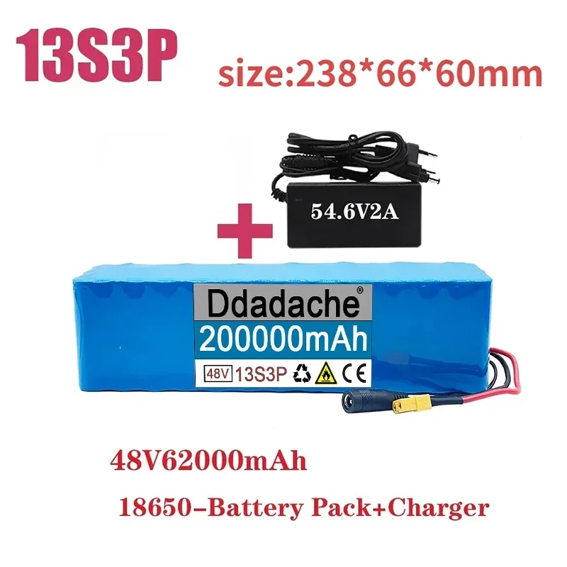 

XT60 Plug 48V200Ah 2000W 13S3P 48VLithiumIonBattery for 54.6VE-Bike Electric Bicycle Scooter with BMS+54.6VCharger Free Shipping