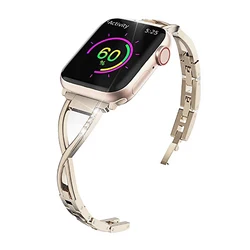 Glittering Diamond Metal Strap - Luxury Women's Bracelet Watch Band - 42 44 45 46 49mm (White Light Pin)