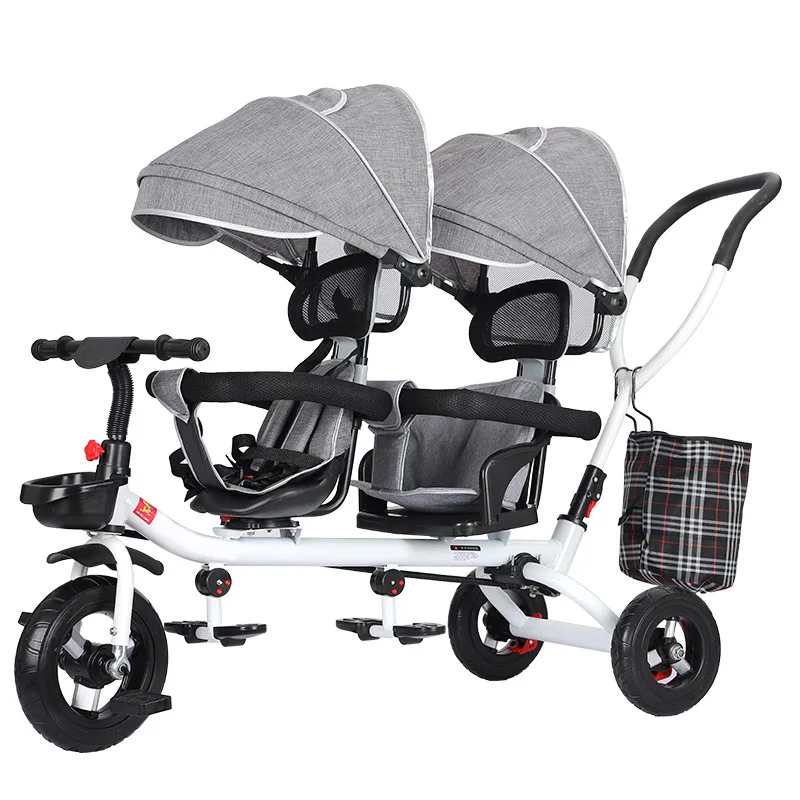 Children's Double Stroller Multifunctional Two-way Baby Stroller Twins Double Folding Three-wheel Car