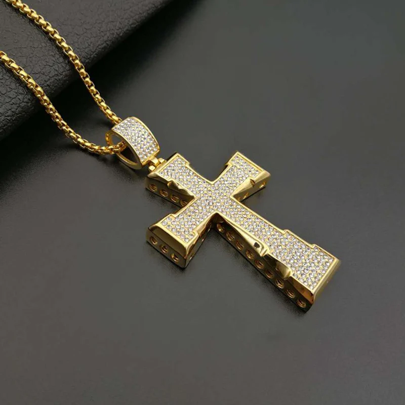 Hip Hop Rhinestones Paved Bling Iced Out Gold Color Stainless