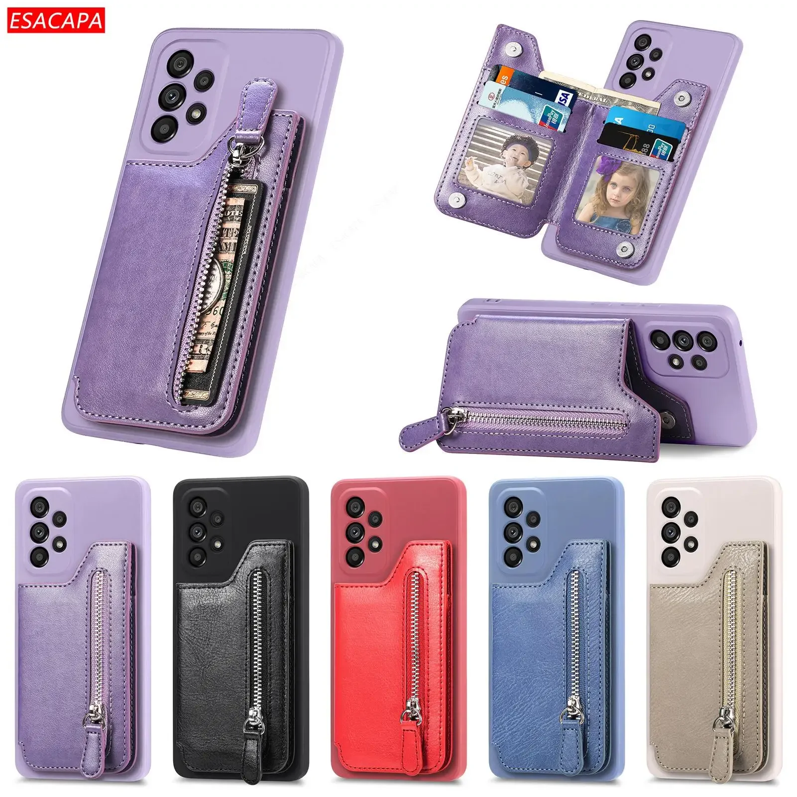 Zipper Wallet Leather Phone Case with Holder