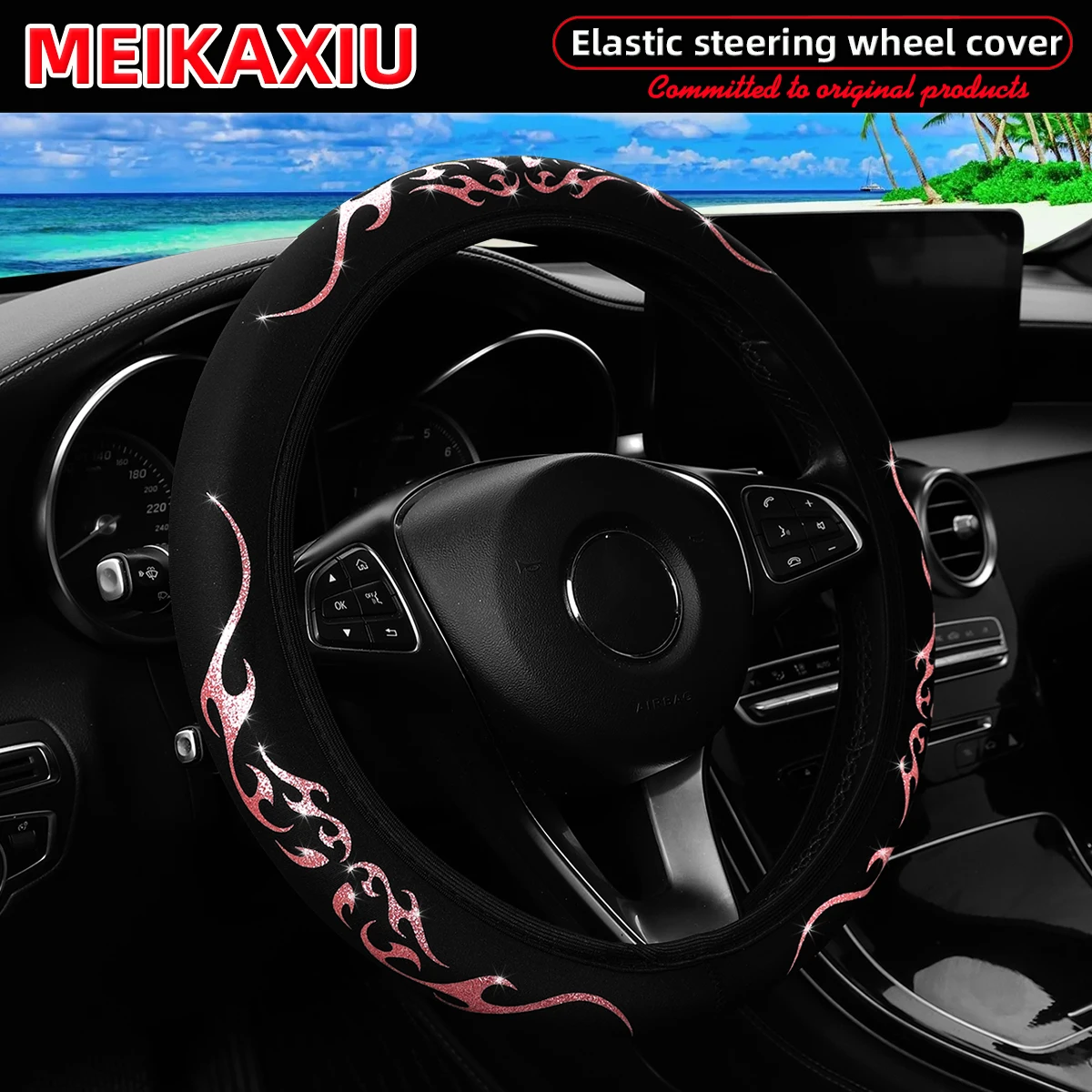 Luxury Flame Totem Leather Car Wheel Cover - Women's Style, 14.5-15 Inch