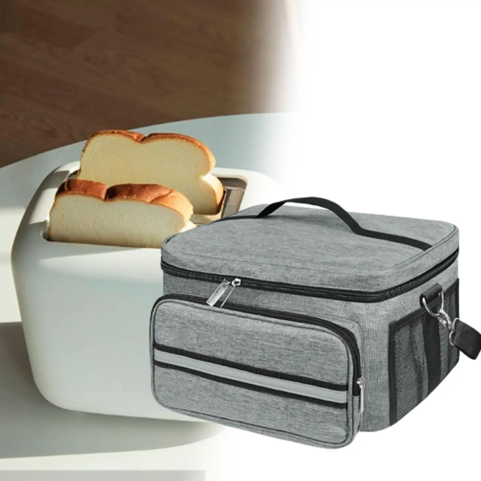 Toaster Cover with Base Toaster Portable Storage Bag with Shoulder Strap Zippers Protective Cover Toaster Storage Bag 2