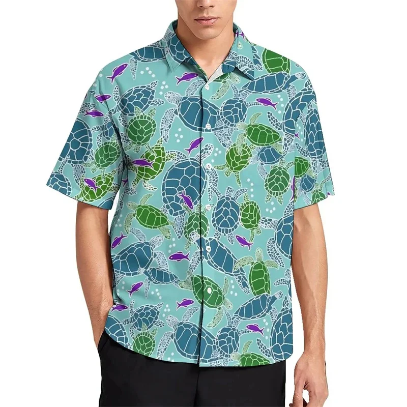 Blusas hawaianas con estampado 3D de tortugas marinas, camisas de playa con estampado 3D de estrellas de mar y animales para hombre, ropa de vacaciones, camisetas Y2k para hombre