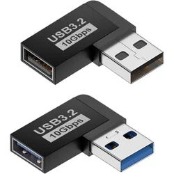 USB 3.0 Right Angle Male to Female Adapter Extender - 2 Pack (Left and Right)