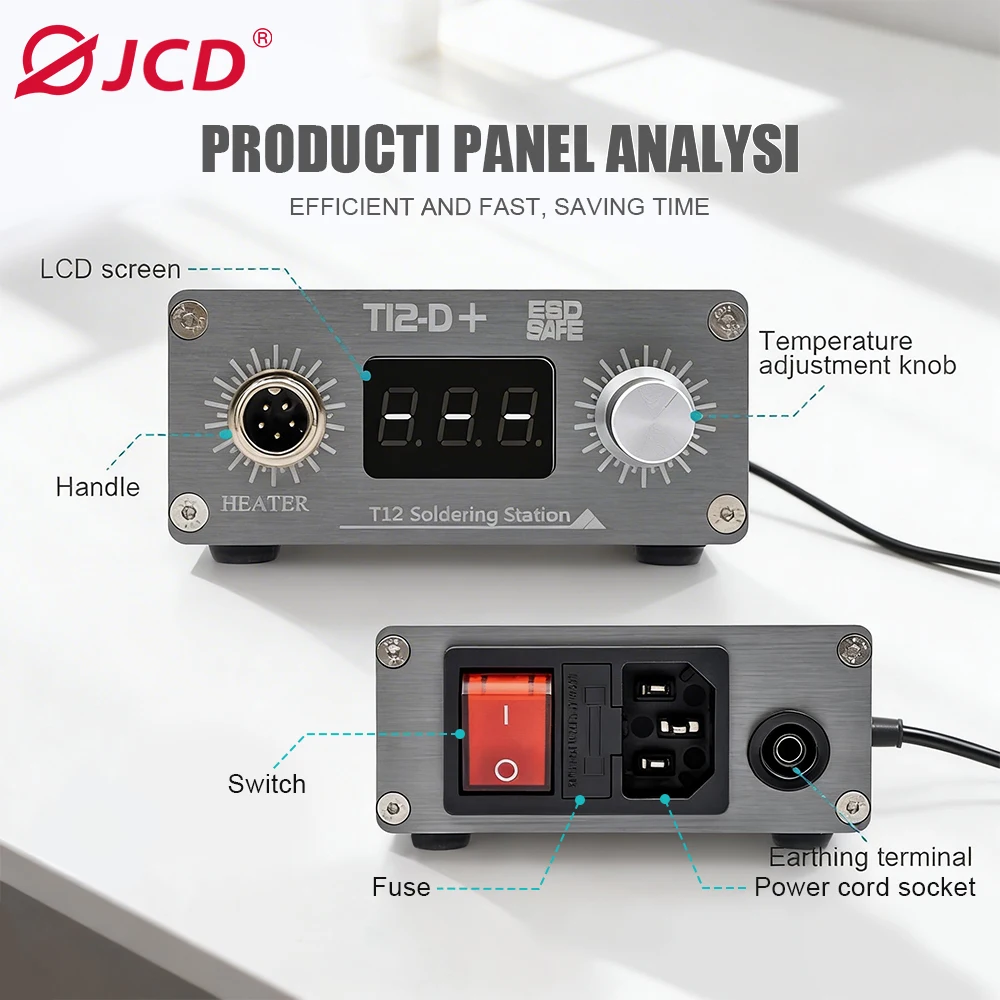 JCD T12-D+ 납땜 스테이션 75W LED 디스플레이 전자제품 수리용 조절 가능한 온도 정전기 방지 용접 인두 키트 PCB SMD