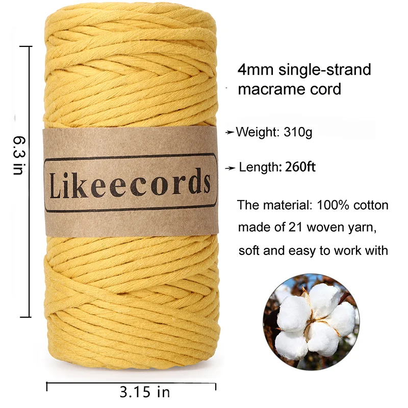 4mm Macrame Cord Single Strand, 4mm Macrame Cotton Single