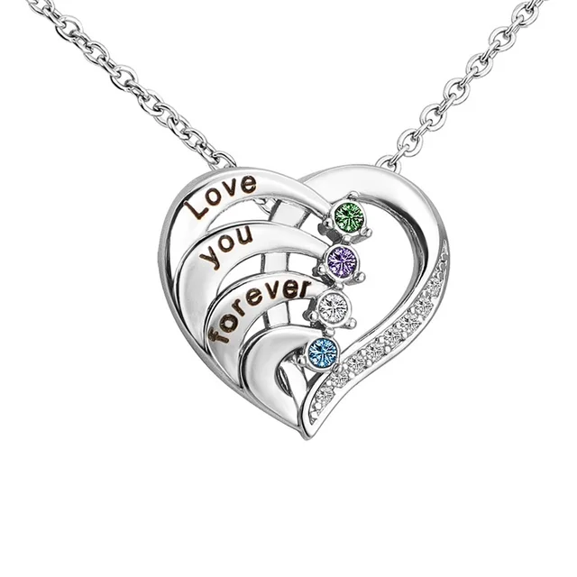 Collier personnalisé avec nom et pierres de naissance, collier de promesse personnalisé, pendentif cœur avec noms gravés, cadeaux de bijoux de Noël