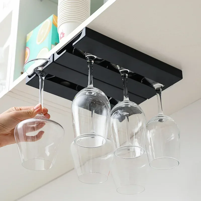 Wine Glass Rack Non-Drilled Cup Holder for Kitchen Dining Room - Upside Down Hanging Storage for Household Bar Glasses