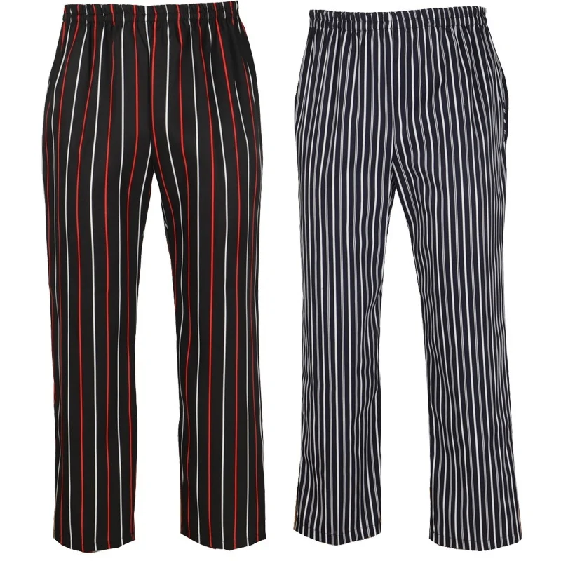 Chef Restaurnat Pants Men Women Fashion Kitchen Cook Waiter Elastic Waist with Pocket Baggy Working Trousers chef pants