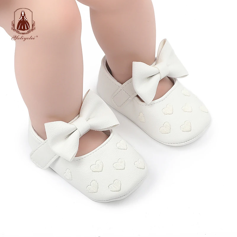 

Yoliyolei Love Pattern Baby Girl Shoes Newborn Toddler Bow Walker Shoes Infant Soft Bottom First Walkers 0-18m For Kids Girls