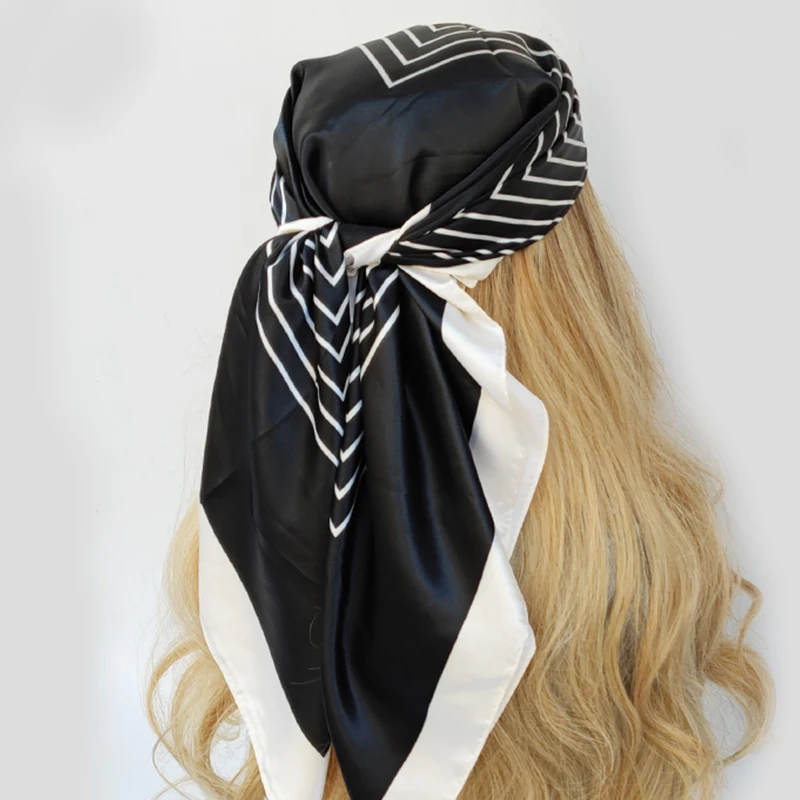 90*90CM Kerchief Fashion Print Satin Silk Scarves Popular Colour Square Shawls Luxury Sunscreen New Headcloth foulard muffler 6