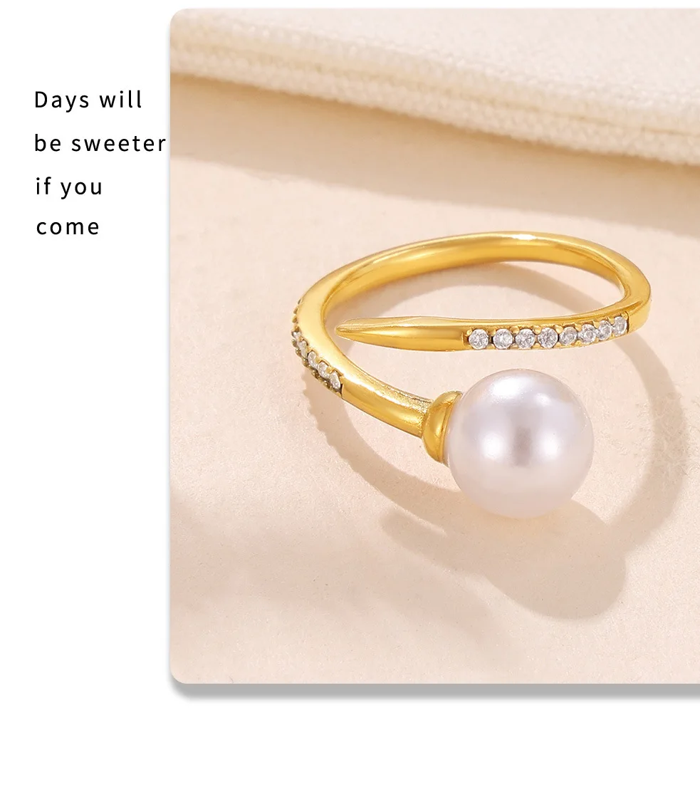 Einzelne Perle eingelegt vergoldet Edelstahl Zirkon ringe für Frauen wunderschönen Charme wasserdichten Fingerring niedlichen Schmuck Geschenk – Detail 11