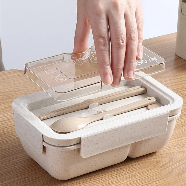 1100ml Healthy Material Lunch Box Wheat Straw Japanese-style Bento Boxes Microwave Dinnerware Food Storage Container 2