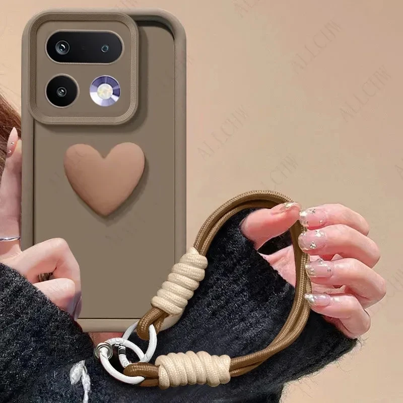 3D Love Heart Hand Strap Back Cover - Stylish & Protective Case