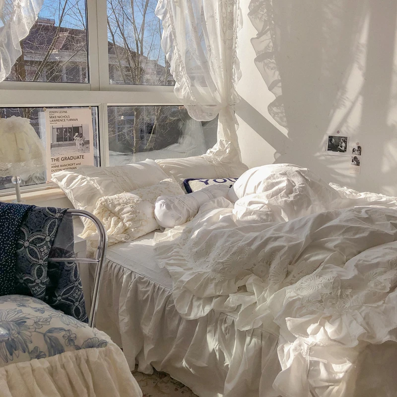 

Fairy White Cotton Four-Piece Cotton Quilt Cover Bed Skirt Bed 1.5/1.8 M