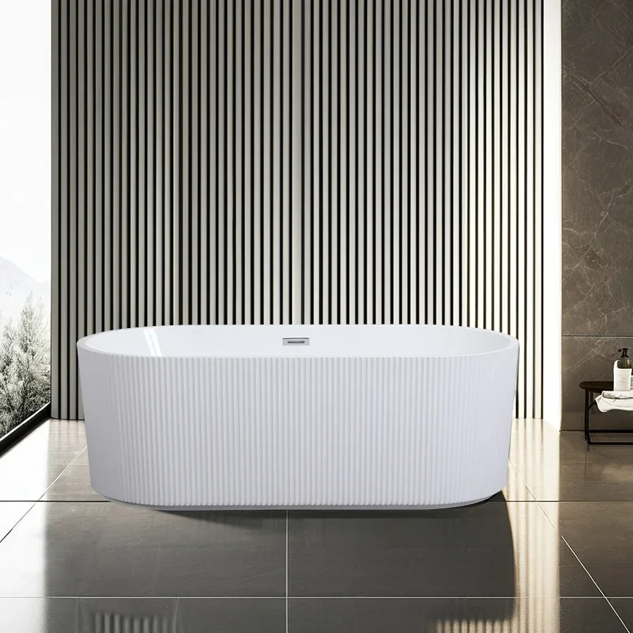 Acrylic Bathtub Modern Design Freestanding Bath Tub White Free Standing Alone Soaking Whirlpool Tubs 3
