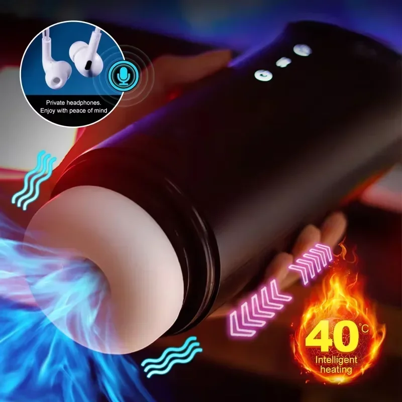Male Masturbator 10 Frequency Vibrating Heated Blowjob Masturbator 3D Simulation Vagina Stretchable Sucking Masturbation Cup