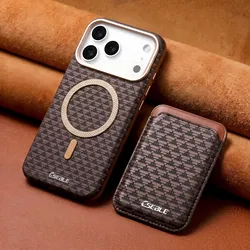 ESEBLE Luxury Vintage Woven PU Leather Phone Case with Detachable Magnetic Card Holder - iPhone 15 (Coffee)