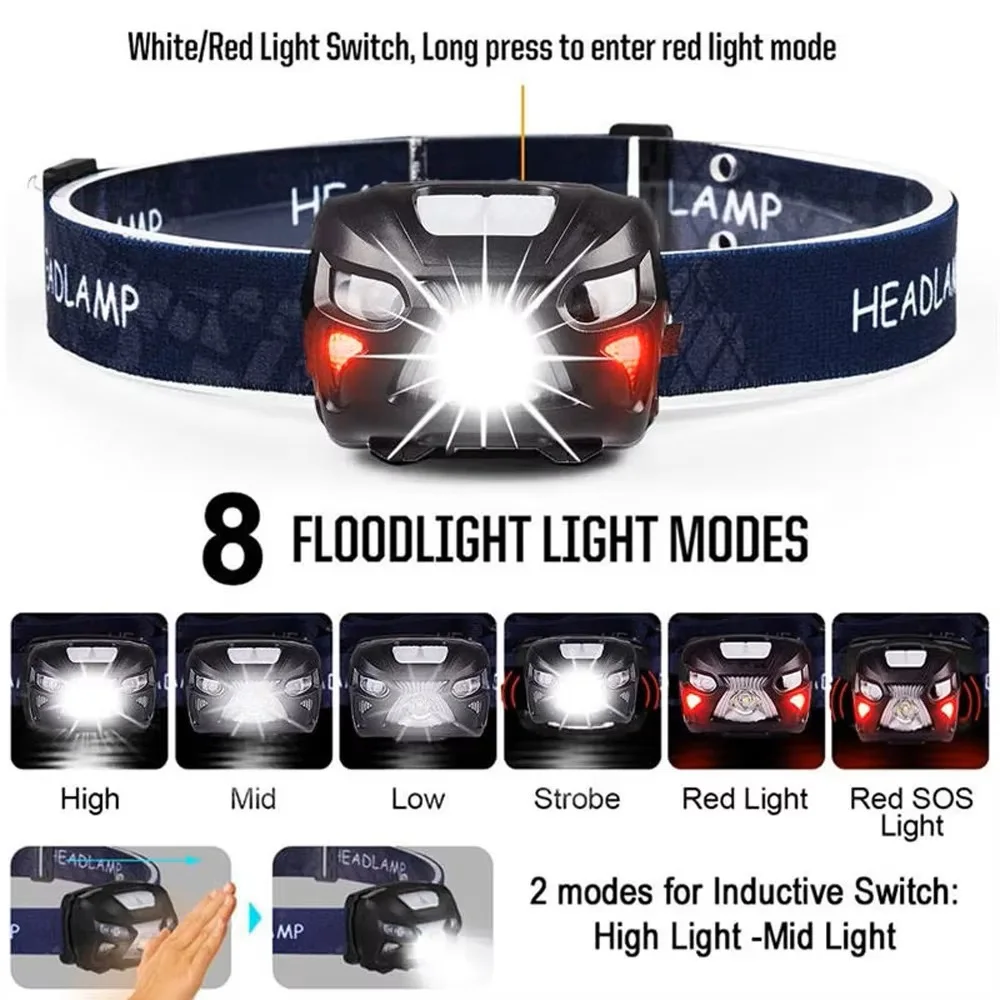 8 Mode Powerfull Headlamp Body Motion Sensor Head Flashlight Usb Rechargeable LED Headlight Camping Torch Flash Light Head Lamp
