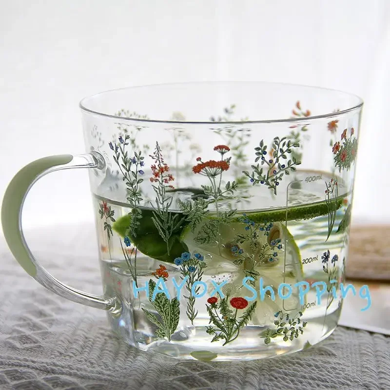 Cartoon Butterfly Rabbit Printing Glass Cup，Borosilicate Glass Heat-resistant Household，Breakfast Cup with Handle Drinking Mug