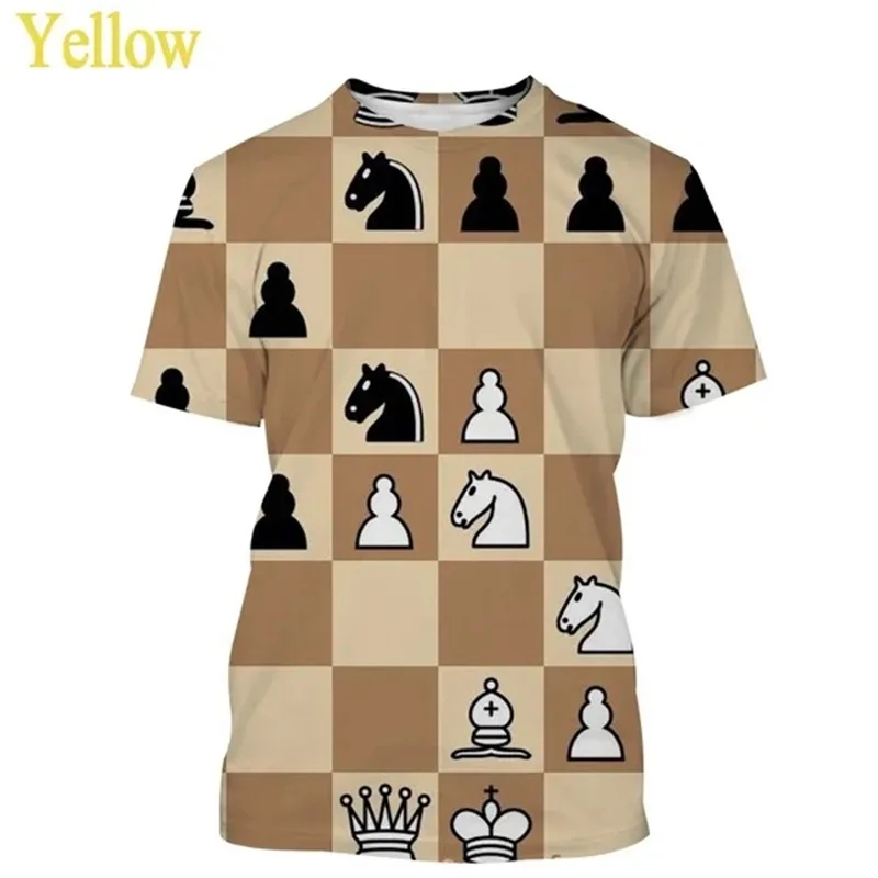 T-Shirt Streetwear Échecs 3D - Manches Courtes Unisexe, Matière Élastique, Multicolore