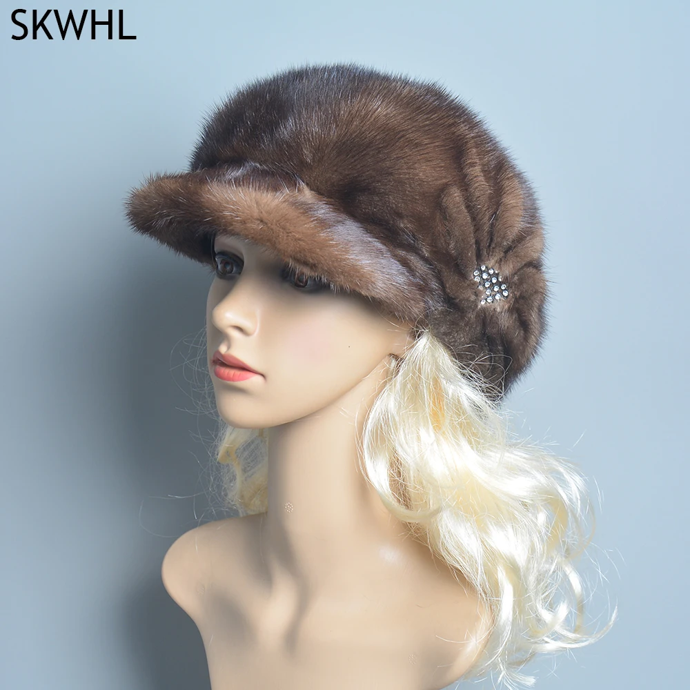 

2024 Fashion Mink Fur Cap For Women Real Natural Whole Fur Hat Top Accessories Warm Ln Russian Winter Fur Hats For Lady