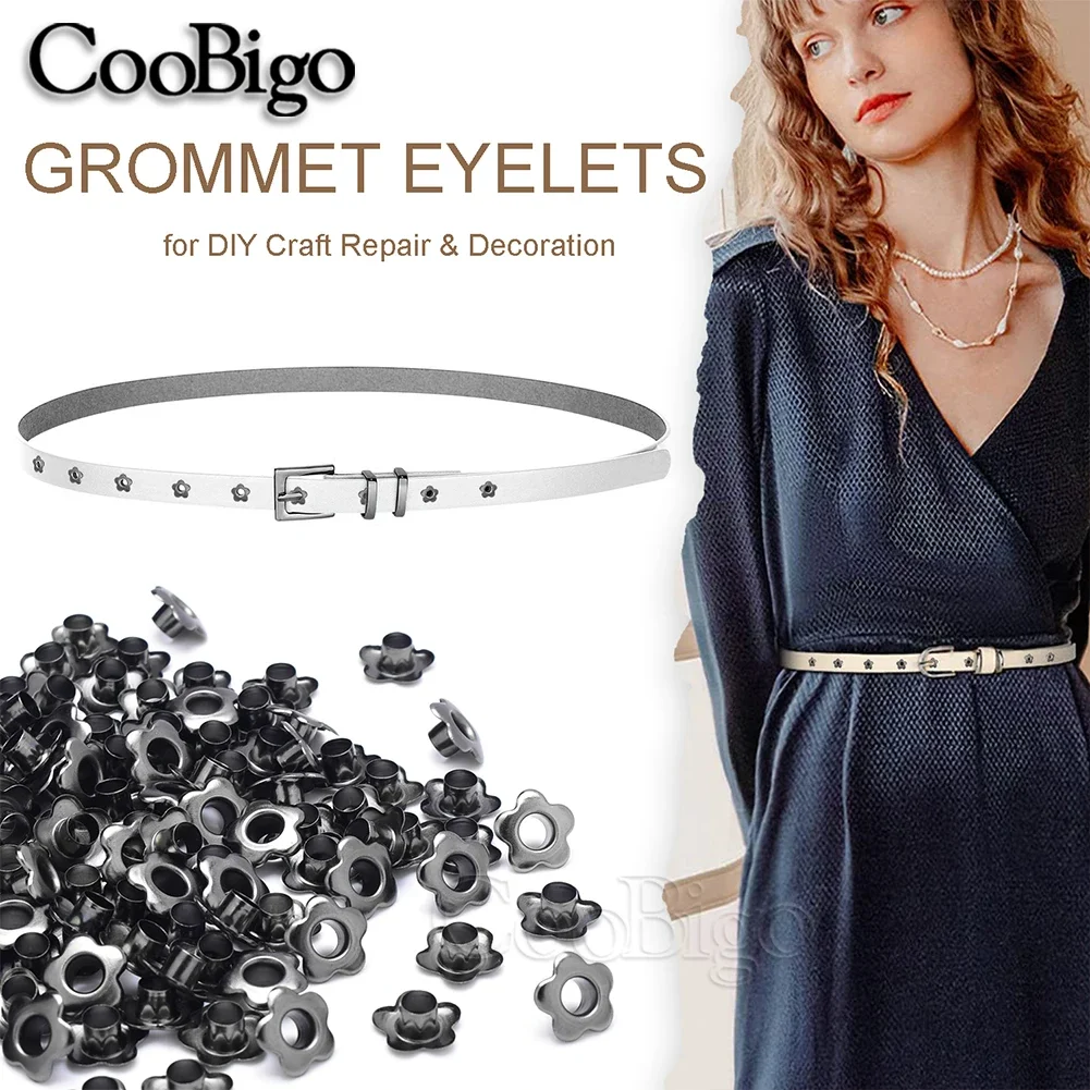 100pcs Hole 5mm Flower Metal Eyelets Leathercraft DIY Scrapbooking Shoes Boots Belt Cap Bag Tags Clothes Sewing Accessories eyelet grommet ring kit eyelet grommet ring grommet eyelet kit screw back eyelets