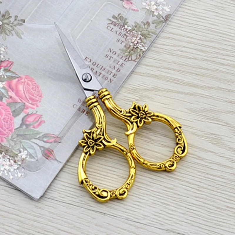 Multi Purpose, Small Embroidery Fancy Scissors colour Plated Floral Pattern  9 CM