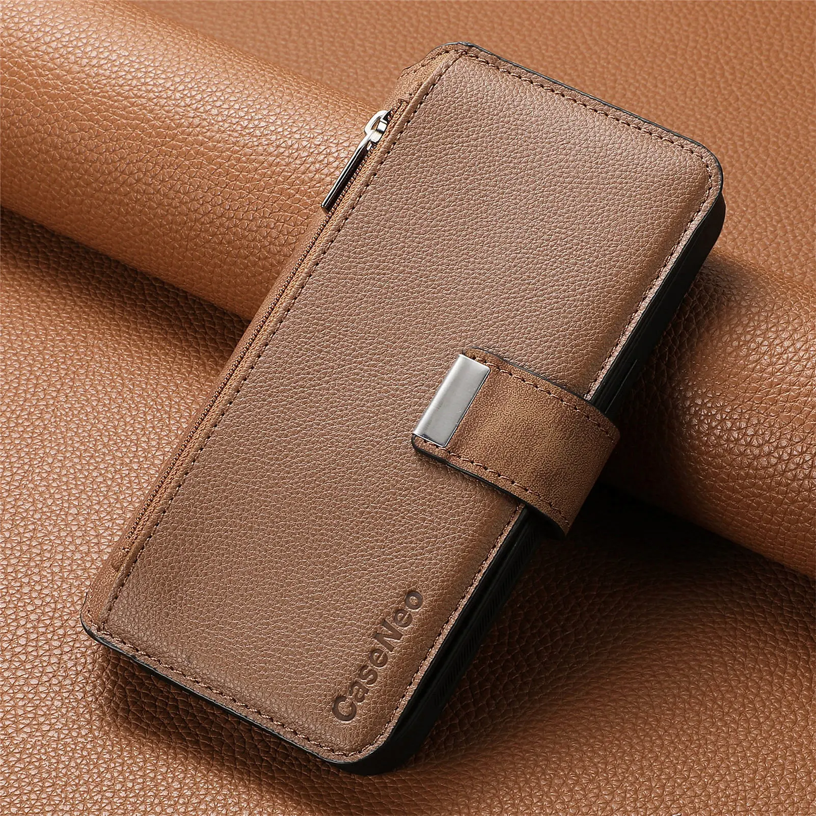2-in-1 Detachable Leather Flip Case with Wireless Charging and Card Holder