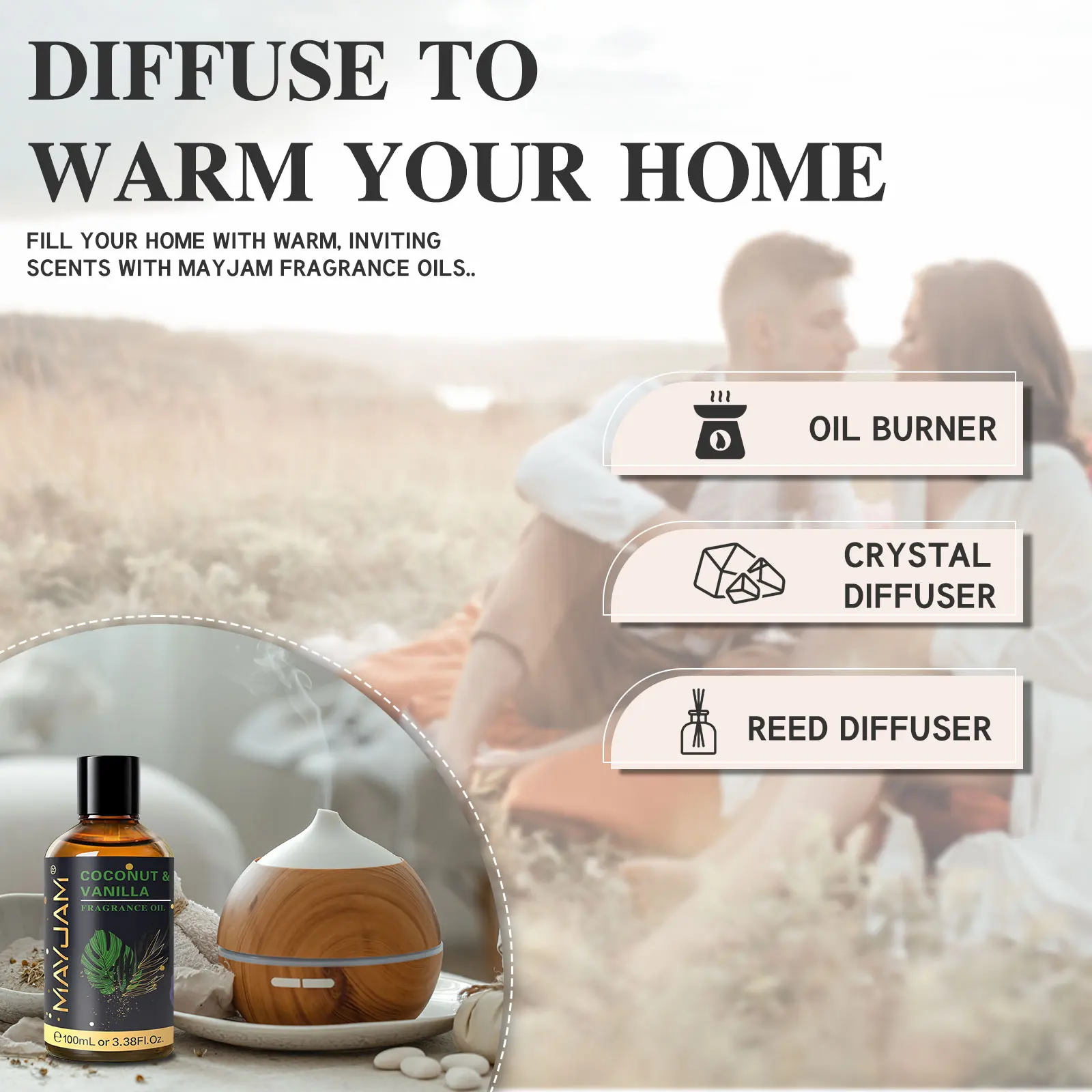 MAYJAM 100ML Aromatic Essence in White Musk, Bubble Gum, Sea Breeze, Baby Powder, Coffee, and Freesia for Candles and Humidifiers