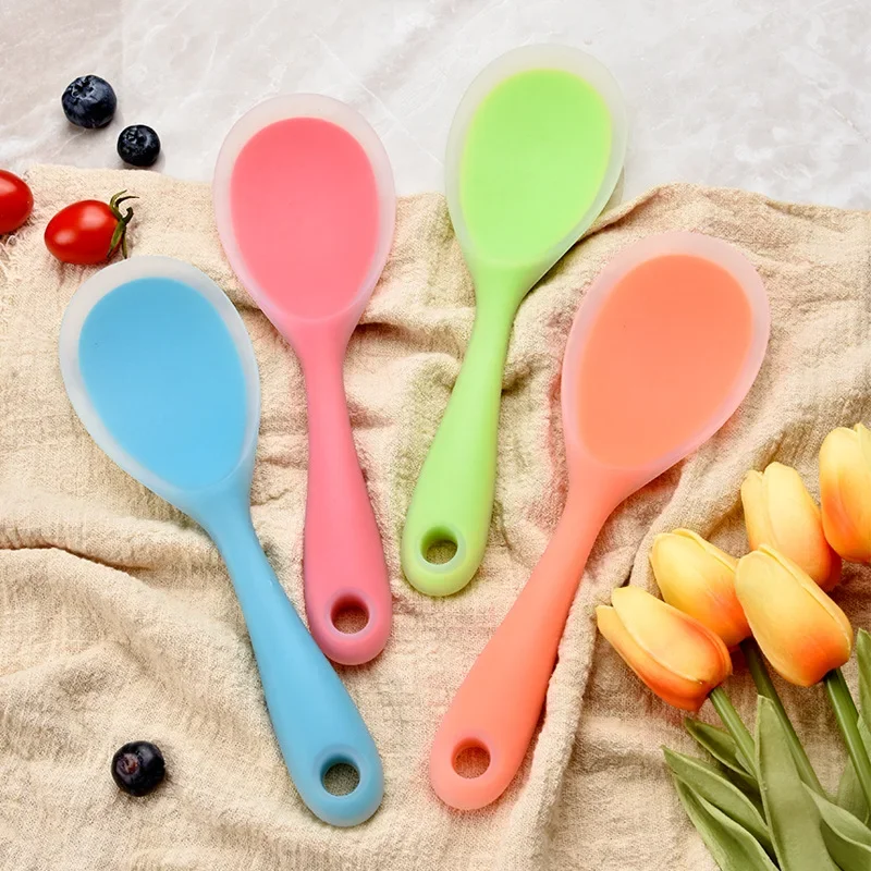 Non-Stick Hanging Silicone Rice Spoon Kitchen Ladle Saucepan Electric Rice Cooker Kitchen Cooking Scoop with Hole Household tool