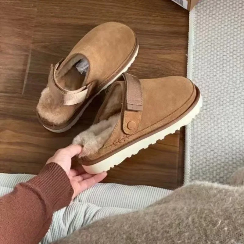 

Thick soled plush slippers for women wearing autumn and winter new style one foot wool slippers
