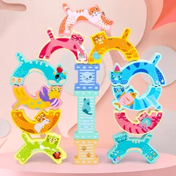 Children Wooden Educational Animals Stacking High Building Blocks Cuty Kitten Balance Puzzle Game Toy for Kids Wooden Toys