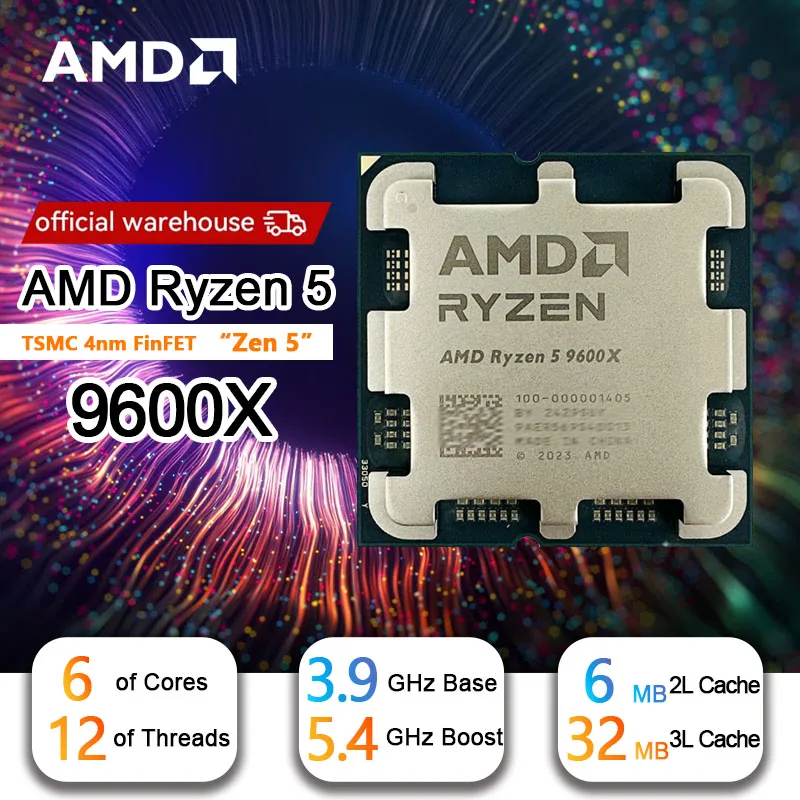 Amd r5 9600x ryzen 5 9600x מעבד חדש 5.4ghz 6 ליבות 12-חוט 38MB מטמון משחק 4nm
