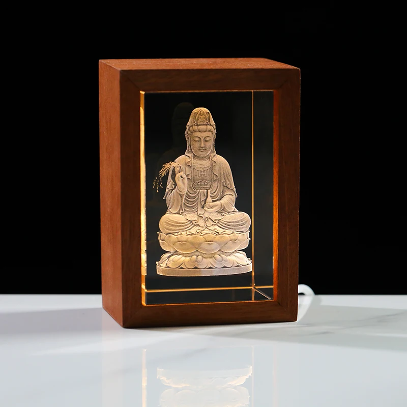 Avalokitesvara Crystal Figurine Fengshui Decoration Buddhist Religious Ornament 3D Laser Engraving Crystal Craft Gifts 5