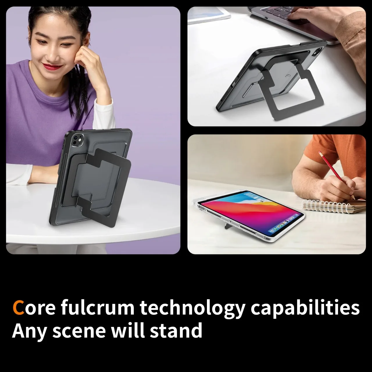 Enhanced Shockproof Acrylic Tablet Case with Hand-held Metal Bracket and Stand