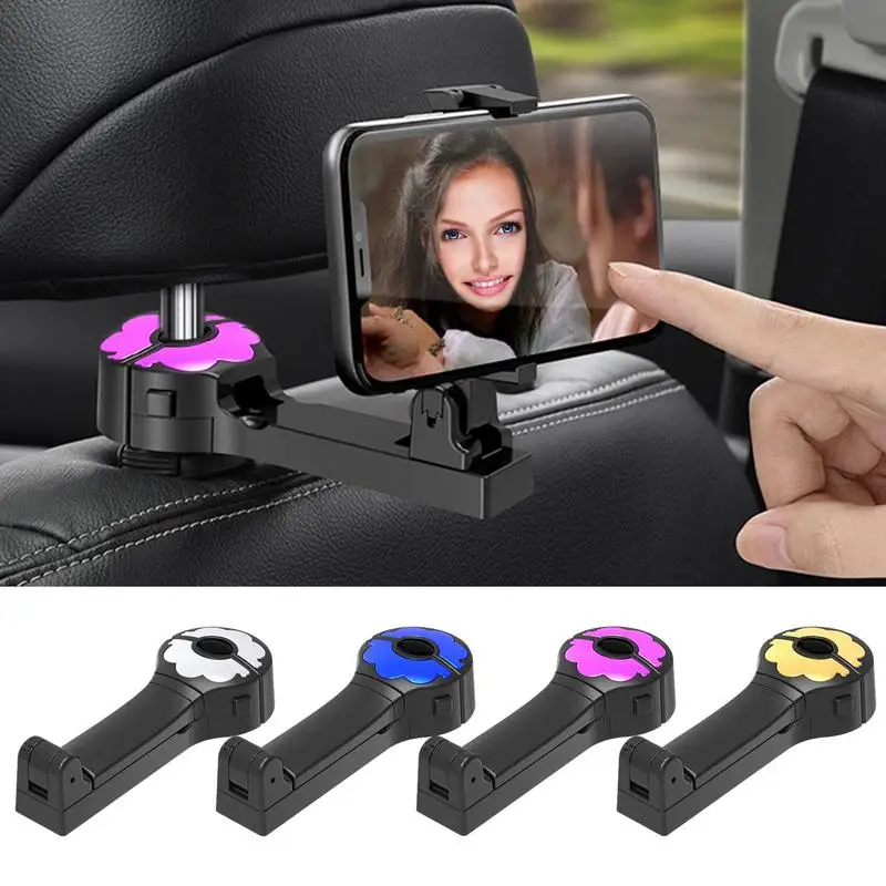 

Car Headrest Hook With Phone Holder 360 Degree Rotation Seat Hanger Multifunctional Clip For Mobile Purse Grocery Car Accessory
