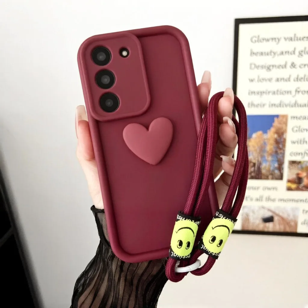 3D Love Heart Phone Case with Smile Hand Strap Back Cover