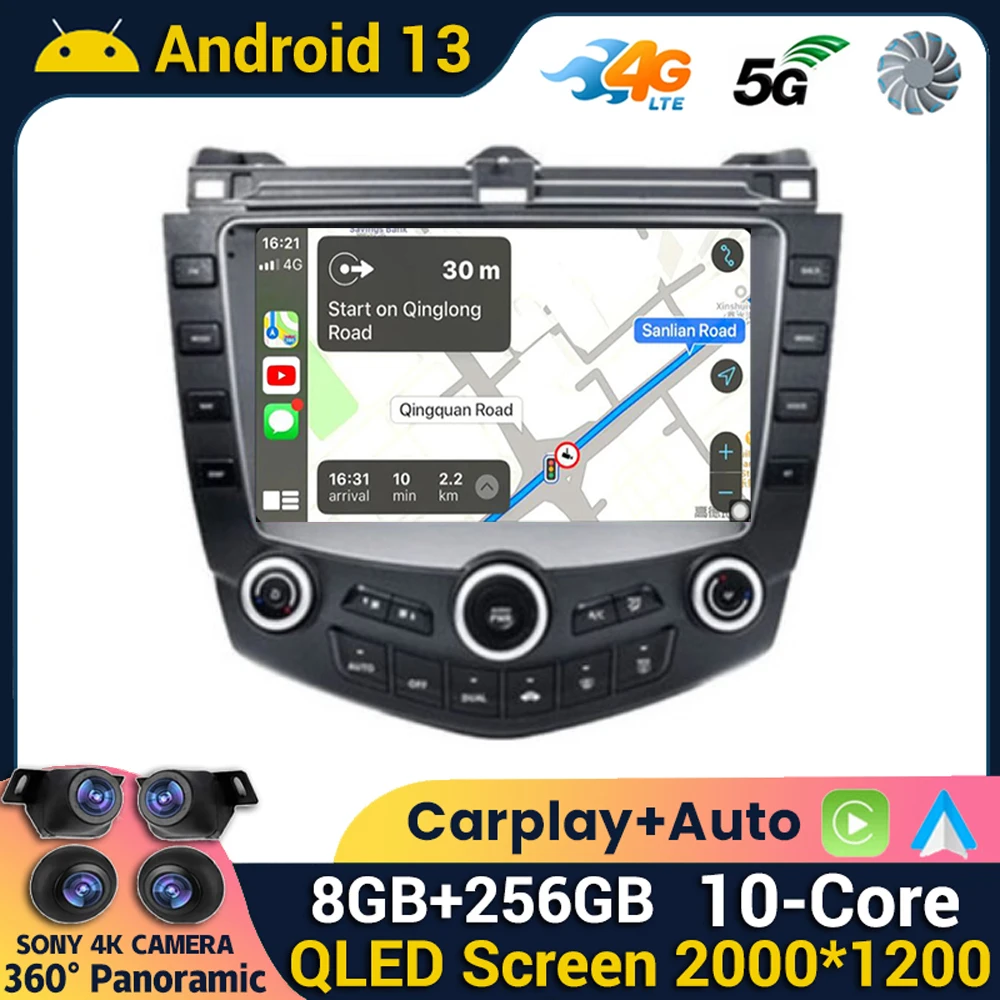 

Android 13 беспроводной Carplay авто для Honda Accord 7 2003 2004 2005 2006 2007 автомобильное радио мультимедийный GPS плеер Видео Авторадио DSP