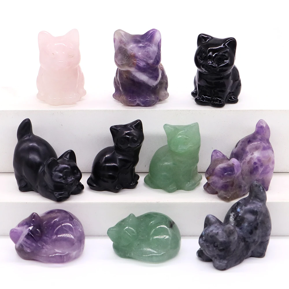 

1.2" Mini Cat Statue Natural Stones Crystals Reiki Healing Quartz Gemstone Animal Figurine Craft Home Decoration Christmas Gift