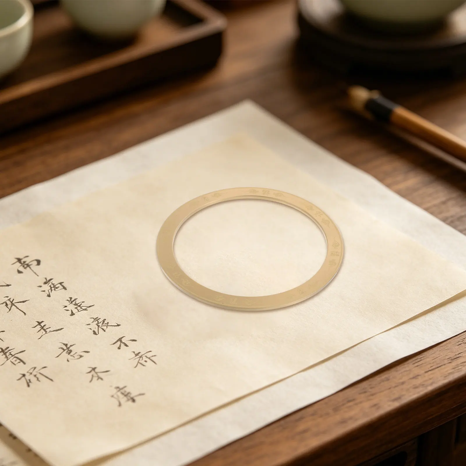 빈티지 황동 링 페이퍼웨이트, 서예용 브러쉬 필기, 쌀 종이, 악보, 원고, 선(禪) 용도로 사용 가능한 무거운 책상용 종이압정기