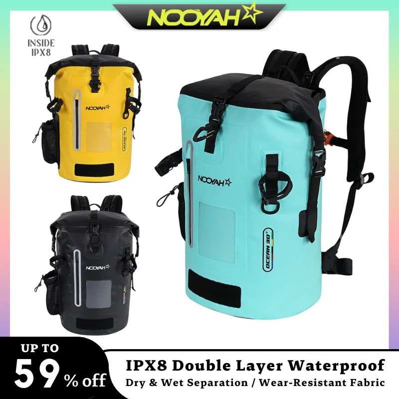 NOOYAH Dry Bag Waterproof Backpack IPX8 Roll Top Closure Professional Waterproof Bag Fishing Pack Double Layer