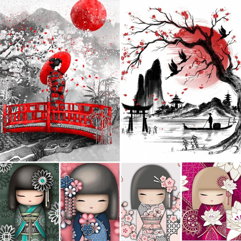 

Japanese Geisha Pre-Printed 11CT Cross Stitch Embroidery Patterns Handicraft Hobby Handmade Handiwork Floss Needle Room Decor